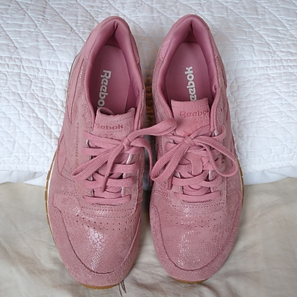 💗Reebok Clean Exotics Leather Classic Trainers Shoes. Women's 8.5 Sandy Rose - Picture 2 of 14